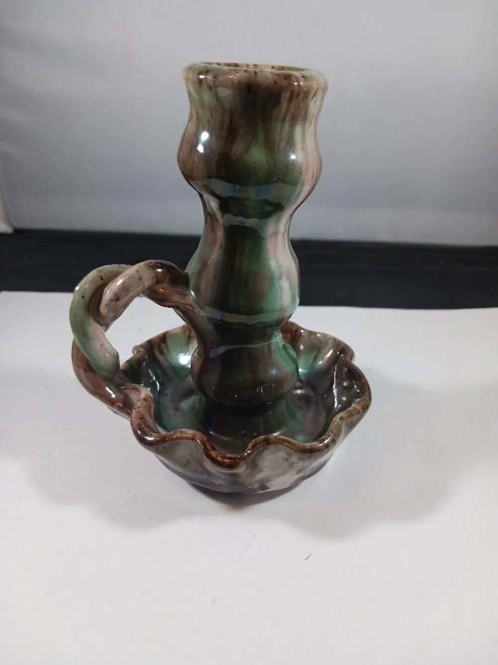 WILLIAMSBURG Handmade Drip Glaze Pottery Chamber Candle Candlestick Holder